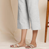 Close View of a Model wearing Striped Cloudy Grey Elasticated Cotton Pant