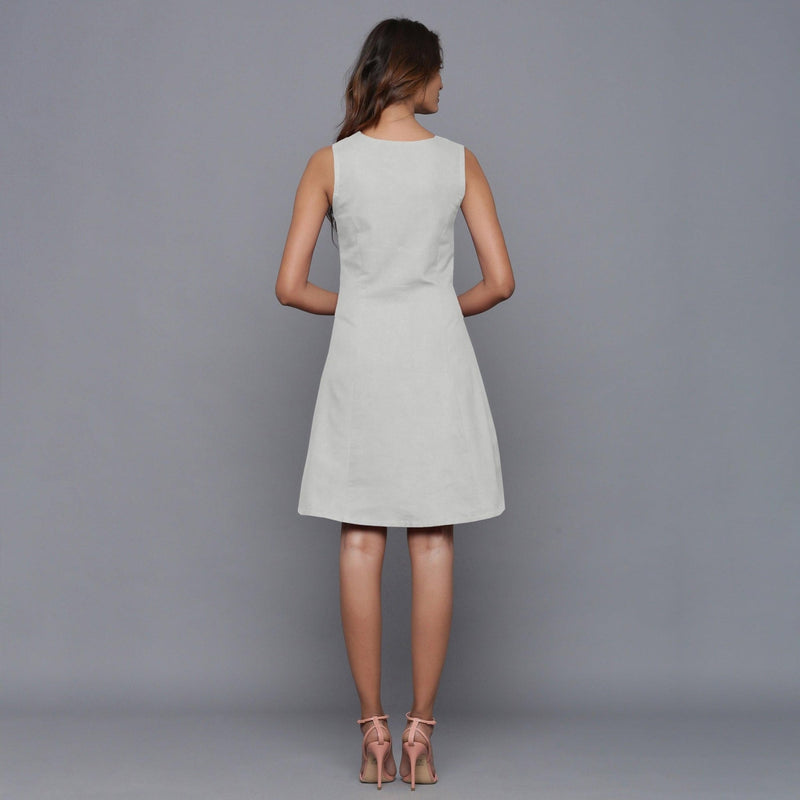 Back View of a Model wearing Cloudy Grey Flannel Button-Down Dress