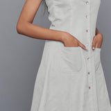 Front Detail of a Model wearing Cloudy Grey Flannel Button-Down Dress