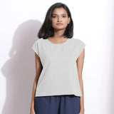 Front View of a Model wearing Warm Cotton Flannel Cloudy Grey Essential Top