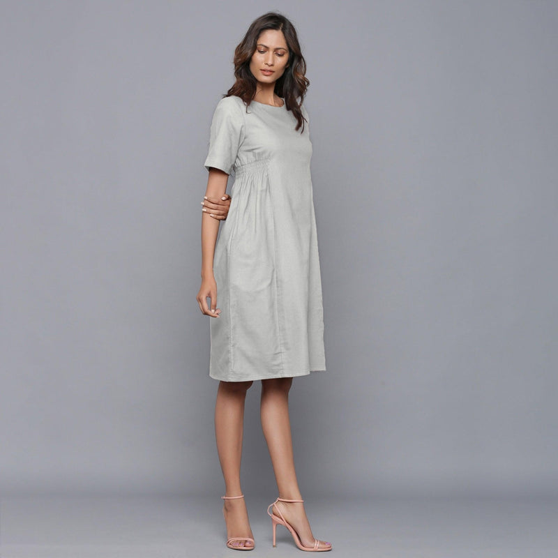 just above knee length dresses Work Semi-Formal Dress White Asymmetrical Neck Fitted Knee-Length Dress -chiclody
