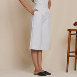 Right View of a Model wearing Cloudy Grey Warm Cotton Flannel Mid-Rise Culottes