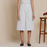 Front View of a Model wearing Cloudy Grey Warm Cotton Flannel Mid-Rise Culottes