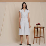 Front View of a Model wearing Cloudy Grey Warm Cotton Flannel Mid-Rise Culottes