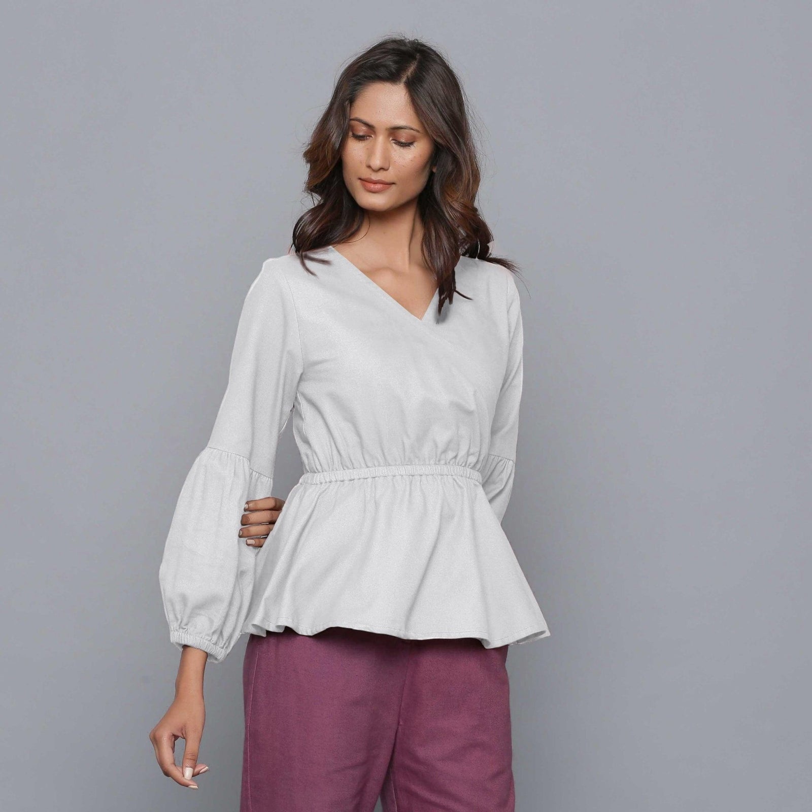 Buy Cloudy Grey Warm Cotton Flannel Peplum Top Online at SeamsFriendly