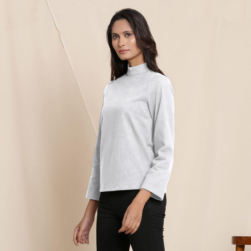 Buy Cloudy Grey Warm Cotton Turtleneck Flannel Top Online at SeamsFriendly