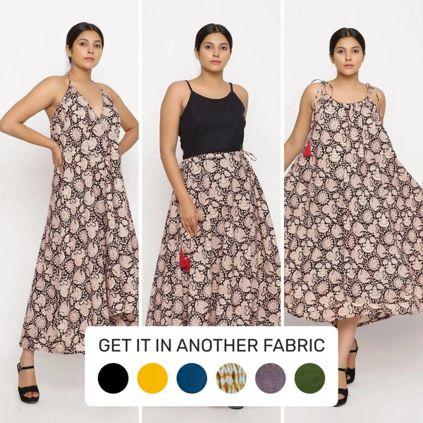 Buy Convertible Block Print 3 Way Beige Cotton Skirt Dress Online at SeamsFriendly