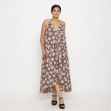 Front View of a Model wearing Convertible Block Print 3-Way Beige Cotton Skirt Dress