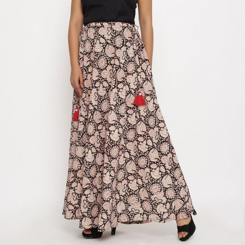 Left View of a Model wearing Convertible Block Print 3-Way Beige Cotton Skirt Dress