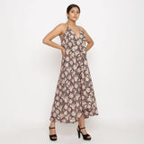 Right View of a Model wearing Convertible Block Print 3-Way Beige Cotton Skirt Dress