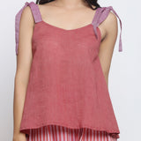 Convertible Brick Red Handspun Cotton V-Neck Spaghetti Top