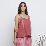 Convertible Brick Red Handspun Cotton V-Neck Spaghetti Top