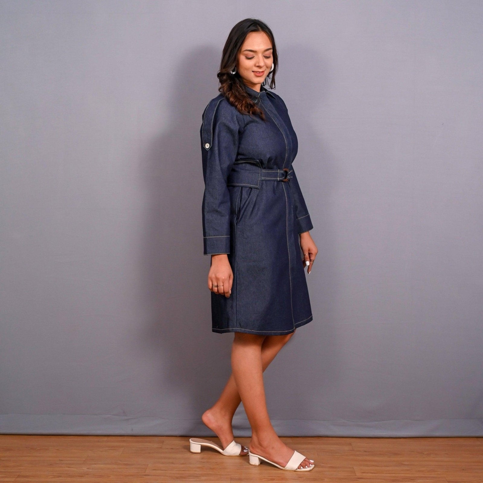 Convertible Indigo Cotton Denim Button-Down Overlay Dress 30