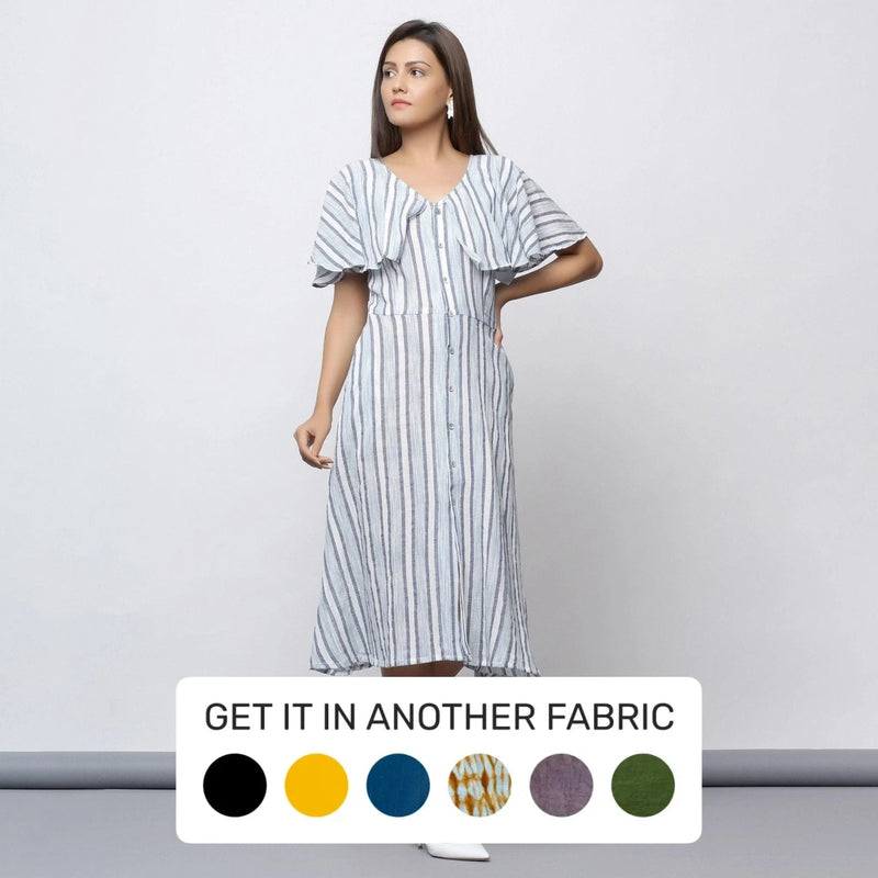 cape cotton dress Women's Kimberly A-line Cape Shoulder Cotton Midi Dress S/M/L/Customize Beige/White/Blue MEAN BLVD Beige / M