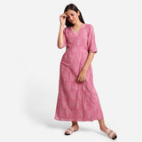 Dabu Block Print Fuchsia Cotton Maxi Wrap Dress