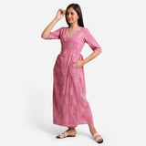 Dabu Block Print Fuchsia Cotton Maxi Wrap Dress