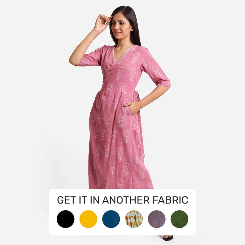 Buy Dabu Block Print Fuchsia Cotton Maxi Wrap Dress Online at SeamsFriendly Buy Dabu Block Print Fuchsia Cotton Maxi Wrap Dress Online at SeamsFriendly