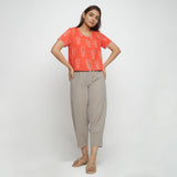 Front View of a Model wearing Dabu Print Relaxed Sleeves Button-Down Top