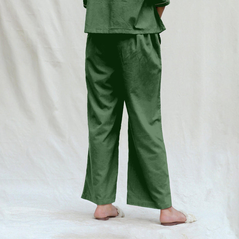 Dark Green 100% Cotton Solid Mid-Rise Elasticated Pant