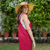 Dark Pink Cotton Poplin Dungaree Playsuit