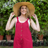 Dark Pink Cotton Poplin Dungaree Playsuit