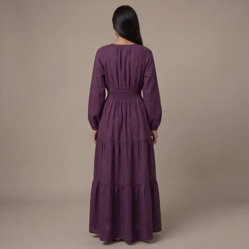 fitted lace wedding dress Deep Magenta Yarn-Dyed Cotton Floor Length Fit and Flare Tier Dress 38