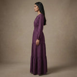 Deep Magenta Yarn-Dyed Cotton Floor Length Fit and Flare Tier Dress