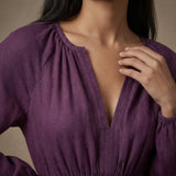 Deep Magenta Yarn-Dyed Cotton Floor Length Fit and Flare Tier Dress