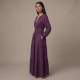 Deep Magenta Yarn-Dyed Cotton Floor Length Fit and Flare Tier Dress