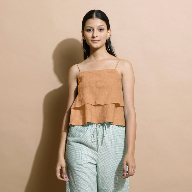 Desert Yellow 100% Linen Tier Camisole Top