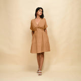 Desert Yellow 100% Linen V-Neck Knee Length Blouson Dress