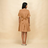 Desert Yellow 100% Linen V-Neck Knee Length Blouson Dress