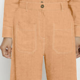 Desert Yellow Cotton Linen Patch Pocket Wide Legged Pant