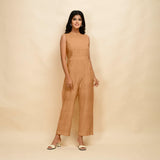 Desert Yellow Cotton Linen Sleeveless Princess Line Jumpsuit