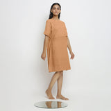 Desert Yellow Cotton Linen Yoked Knee Length Shift Dress