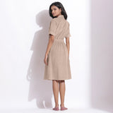 Back View of a Model wearing Cotton Corduroy Dusk Beige Coat Dress