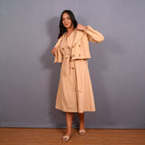 Front View of a Model wearing Dusk Beige Warm Cotton Flannel Double-Breasted Button-Down Shacket