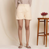 Front View of a Model wearing Warm Dusk Beige Cotton Flannel Shorts