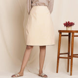 Front View of a Model wearing Warm Flannel Dusk Beige Pencil Skirt