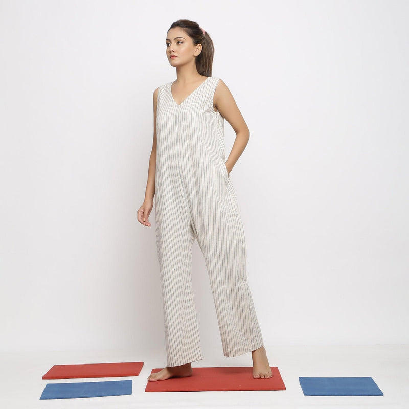 Front View of a Model wearing Vegetable Dyed Handspun Cotton Overall