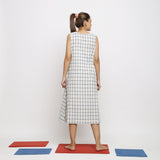 Back View of a Model wearing Vegetable Dyed Blue Checks Paneled Dress