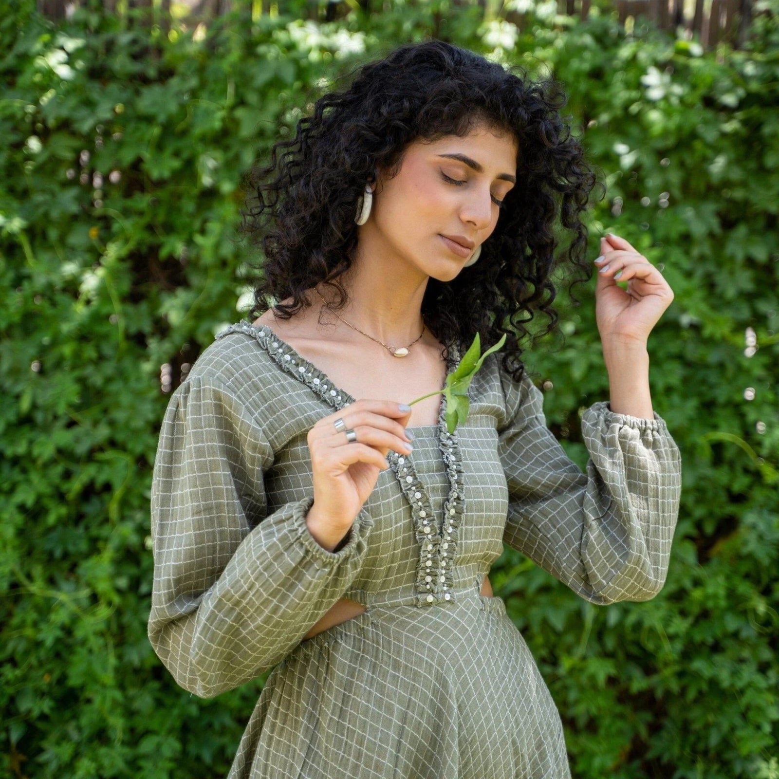 boho green dress Ecru and Sap Checks Crinkled Cotton Asymmetrical Men's Everyday Button-Down Shirt Listicle vacation wear for women. Select Size:16