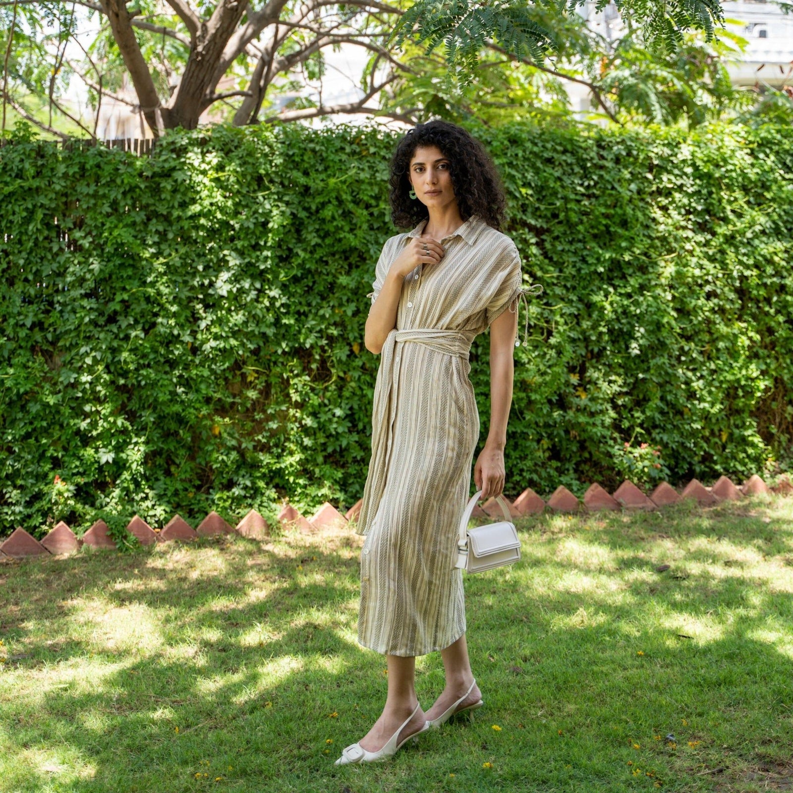 green boho midi dress Feinuhan Women's Shirred Long Sleeve Boho Dress A Line Ruffle Swing Midi Dress, Green, Medium