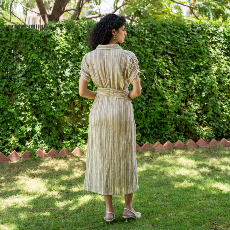 Ecru and Sap Green Crinkled Cotton Boho Maxi Shirt Dress 54" / Custom Height (Free) Ecru and Sap Green Crinkled Cotton Boho Maxi Shirt Dress 54" / Custom Height (Free)