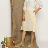 Ecru and Yellow Striped Handspun Cotton Elasticated Midi Skirt