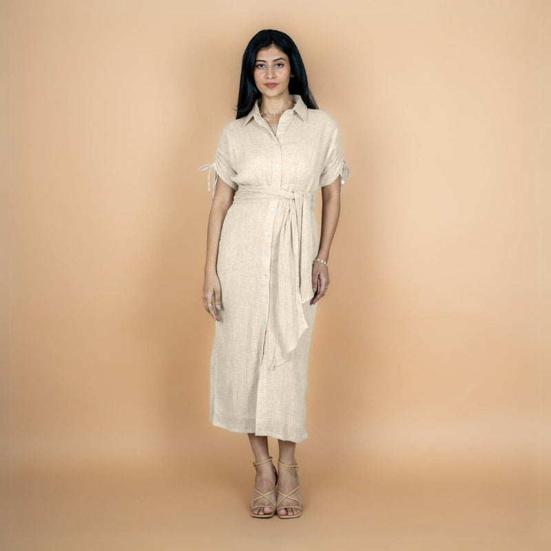 maxi button down dress Buy Ecru Crinkled Cotton Flax Boho Maxi Button-Down Shirt Dress Online at SeamsFriendly