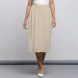 Ecru Crinkled Cotton Flax Elasticated Flared Midi Skirt