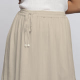 Ecru Crinkled Cotton Flax Elasticated Flared Midi Skirt