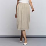 Ecru Crinkled Cotton Flax Elasticated Flared Midi Skirt
