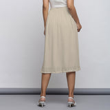 Ecru Crinkled Cotton Flax Elasticated Flared Midi Skirt